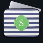 Capa Para Notebook Monograma das faixas azul e verde<br><div class="desc">Listras horizontais modernas e quatrefoil e design de monograma.</div>