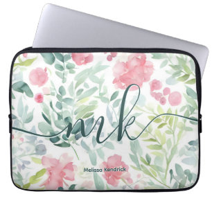 Capa Para Notebook Monograma das flores de Abstrato cor-de-coral-rosa