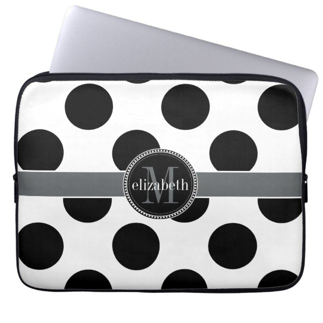 Capa Para Notebook Monograma das grandes Bolinhas preto-e-branco (Frente)