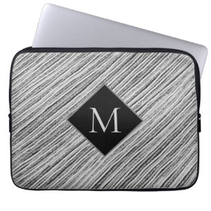Capa Para Notebook Monograma das tiras brancas pretas de prata modern