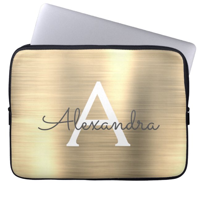 Capa Para Notebook Monograma de aço inoxidável Dourado de luxo (Frente)