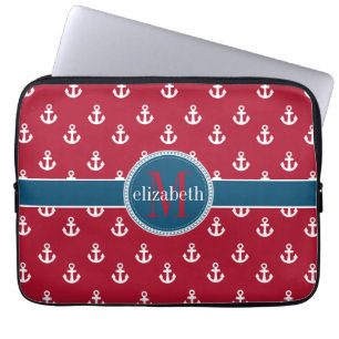 Capa Para Notebook Monograma de Âncoras Azul-Vermelho