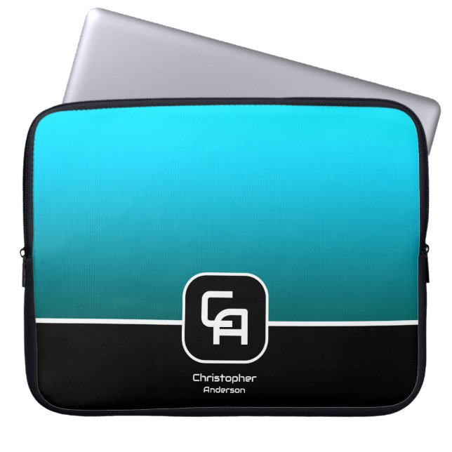 Capa Para Notebook Monograma de Aqua Metálico (Frente)