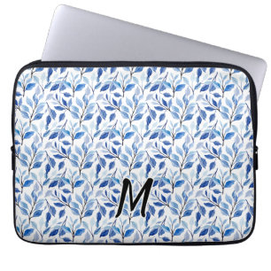 Capa Para Notebook Monograma de Arte Fino em Mosaico de Folha Azul em