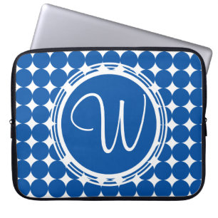 Capa Para Notebook Monograma de Bolinhas Azul