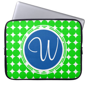 Capa Para Notebook Monograma de Bolinhas Azul e Verde
