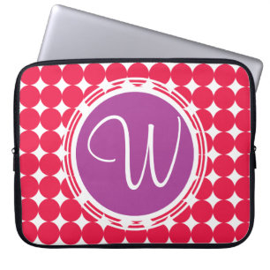 Capa Para Notebook Monograma de Bolinhas Roxo e Vermelho
