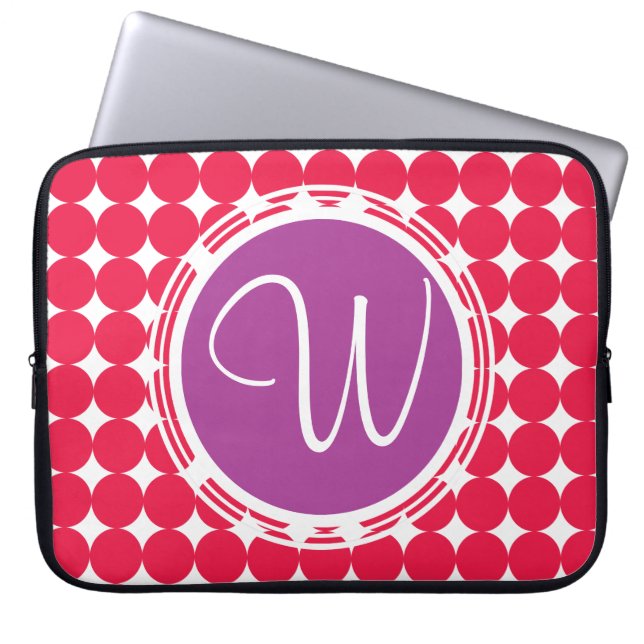 Capa Para Notebook Monograma de Bolinhas Roxo e Vermelho (Frente)
