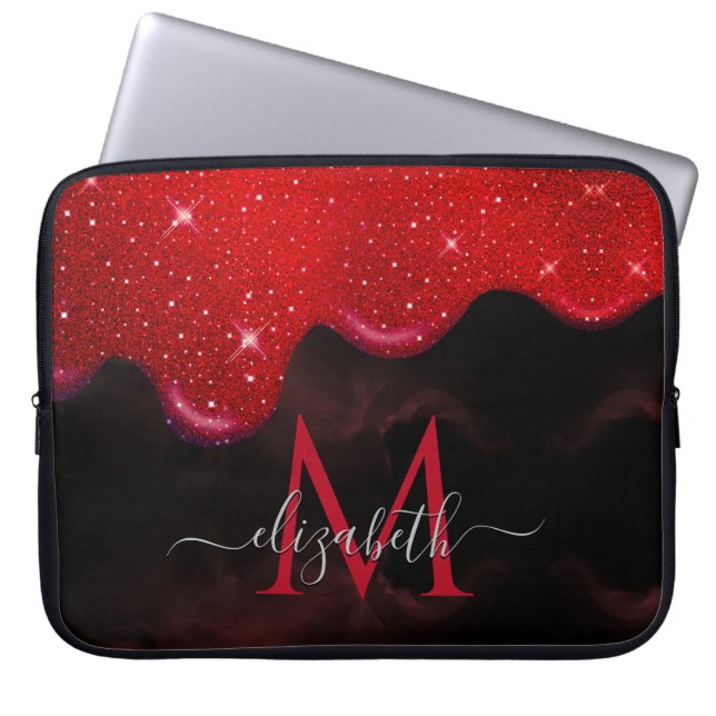 Capa Para Notebook Monograma de borbulhamento vermelho-preto-chic (Frente)