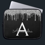 Capa Para Notebook Monograma de brilho brilhante de prata preta Elega<br><div class="desc">Preto e Silver Faux Derrubando Minúscula Moderna e Elegante Glitter e Minúscula Caso Elegante Monograma. Esse caso pode ser personalizado para incluir seu nome inicial e próprio.</div>