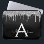 Capa Para Notebook Monograma de brilho brilhante de prata preta Elega<br><div class="desc">Preto e Silver Faux Derrubando Minúscula Moderna e Elegante Glitter e Minúscula Caso Elegante Monograma. Esse caso pode ser personalizado para incluir seu nome inicial e próprio.</div>
