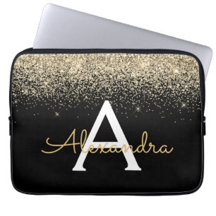Capa Para Notebook Monograma de brilho brilhante Dourado de luxo pret