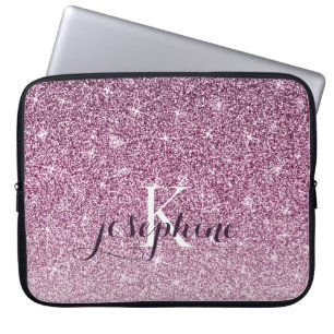 Capa Para Notebook Monograma de brilho brilhante roxo personalizado