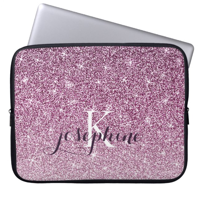 Capa Para Notebook Monograma de brilho brilhante roxo personalizado (Frente)