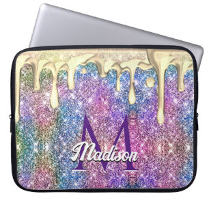 Capa Para Notebook Monograma de brilho de ouro roxo, iridescente e cú