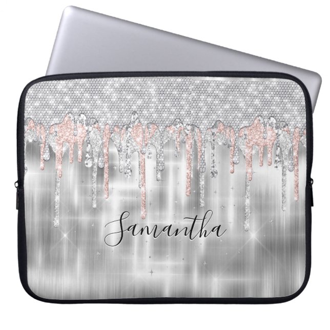 Capa Para Notebook Monograma de brilho de prata elegante (Frente)
