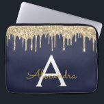 Capa Para Notebook Monograma de brilho Dourado azul marinho<br><div class="desc">Marinho Azul e Dourado Faux Derrubando Minúsculas Modernas e Elegantes Glitter Girly e Minúsculo Elegante Monograma. Esse caso pode ser personalizado para incluir seu nome inicial e próprio.</div>