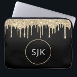Capa Para Notebook Monograma de brilho Dourado personalizado<br><div class="desc">Mala de Iniciais Elegante Elegante e Glitter de Falhas Douradas e Negras personalizadas. Esse caso pode ser personalizado para incluir seu nome inicial e próprio.</div>