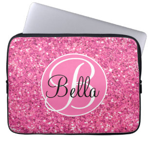 Capa Para Notebook Monograma de brilho espumante rosa