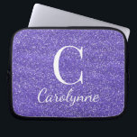 Capa Para Notebook Monograma de brilho roxo personalizado<br><div class="desc">Bolsa de laptop de Glitter Monograma Purple Girly Personalizado em glitter de chic com espaço para seu nome e monograma.</div>