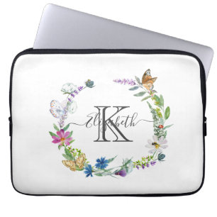Capa Para Notebook Monograma de Caligrafia Borboletas Flores