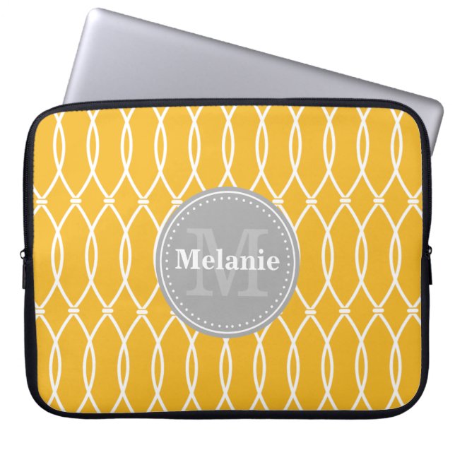 Capa Para Notebook Monograma de Cinza de Padrão de Lattice Moderno Am (Frente)