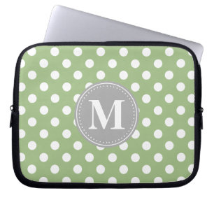 Capa Para Notebook Monograma de Cinzas de Bolinhas brancas e verdes