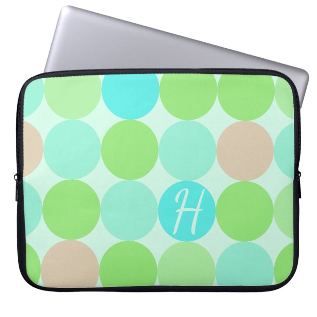 Capa Para Notebook Monograma de Círculos Verdes e Laranja Azul Turque (Frente)