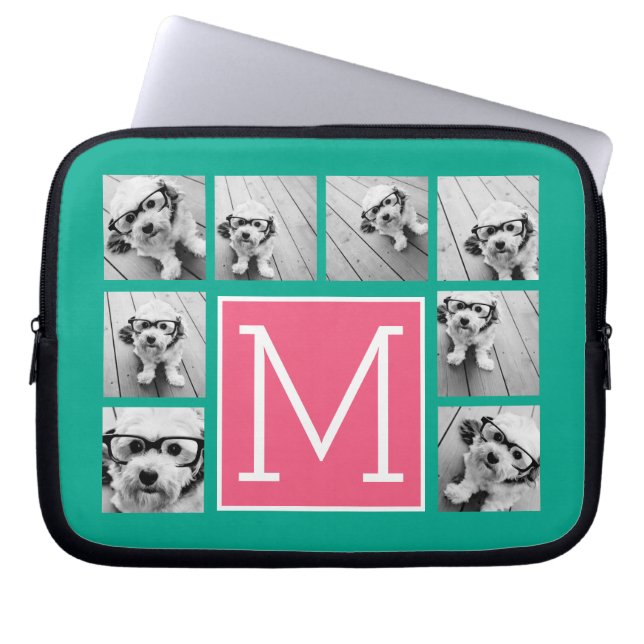 Capa Para Notebook Monograma de Colagem de Fotografias do Teal e do H (Frente)