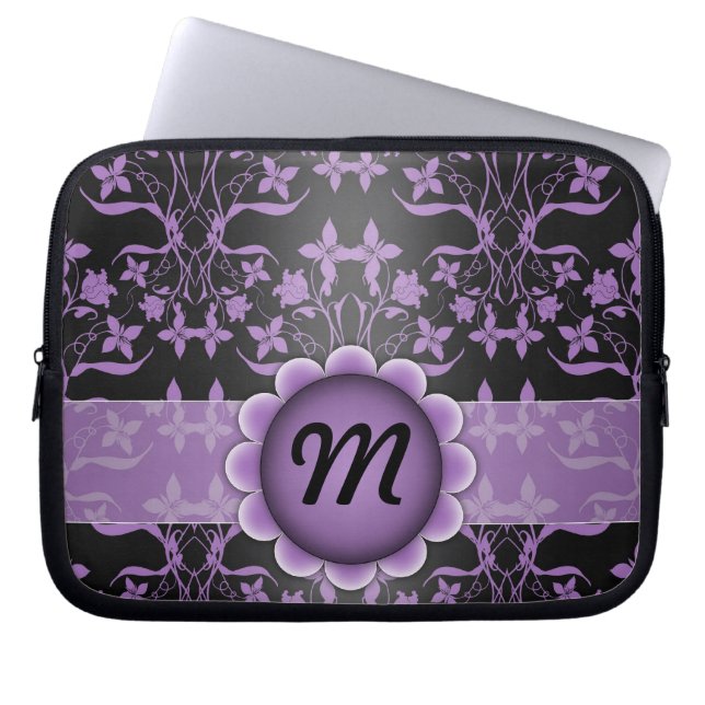 Capa Para Notebook Monograma de Damasco Puro e Negro (Frente)