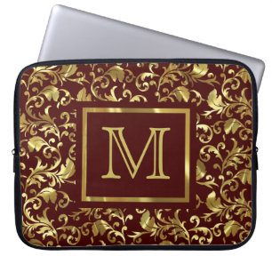Capa Para Notebook Monograma De Damascos Florais Castanhos E Dourados