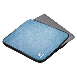 Capa Para Notebook Monograma de design de Couro de Textura Azul