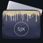 Capa Para Notebook Monograma de Dourada Azul-brilhante Personalizado<br><div class="desc">Glitter Azul Dourado e Marinho personalizado e Minúscula Elegante Monograma Inicial. Esse caso pode ser personalizado para incluir seu nome inicial e próprio.</div>
