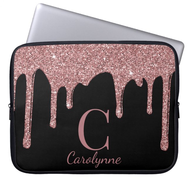 Capa Para Notebook Monograma de Drives Brilhantes Dourados com Rosa p (Frente)