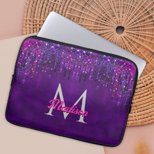 Capa Para Notebook Monograma de Drives de Glitter de Unicórnio Cor-de