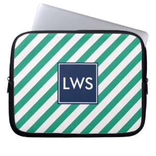 Capa Para Notebook Monograma de faixas náuticas verdes