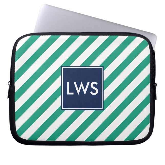 Capa Para Notebook Monograma de faixas náuticas verdes (Frente)
