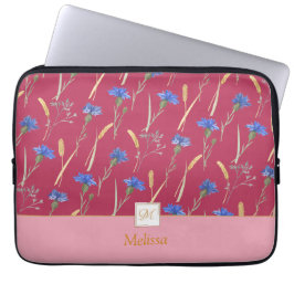 Capa Para Notebook Monograma de Flores Vermelhas