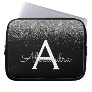 Capa Para Notebook Monograma de Glitas Preto de Prata