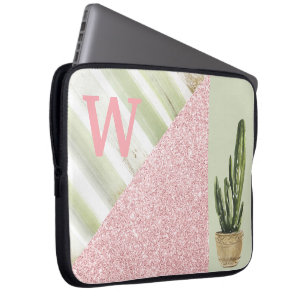 Capa Para Notebook Monograma de Glitter Coral Abstrato moderno