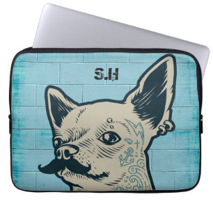 Capa Para Notebook Monograma de Grafite de Chihuahua Mustache