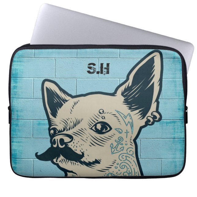 Capa Para Notebook Monograma de Grafite de Chihuahua Mustache (Frente)