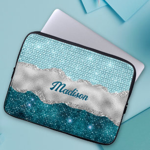 Capa Para Notebook Monograma de hortelã verde-cinzenta verde-relva
