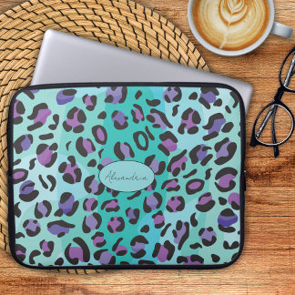 Capa Para Notebook Monograma de Impressão de Leopardo Azul e Roxo