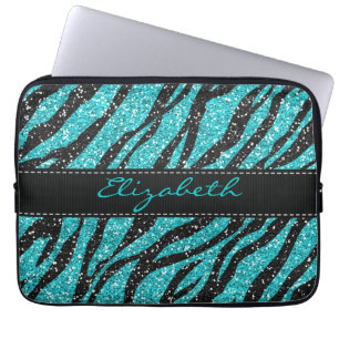 Capa Para Notebook Monograma de Impressão de Zebra Turquesa Glitter