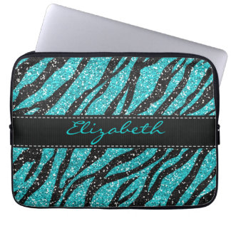 Capa Para Notebook Monograma de Impressão de Zebra Turquesa Glitter