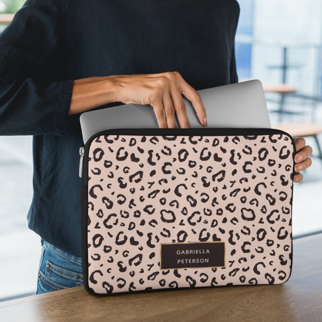 Capa Para Notebook Monograma de Impressão do Leopardo Rosa-Rosa-Moda (Criador carregado)