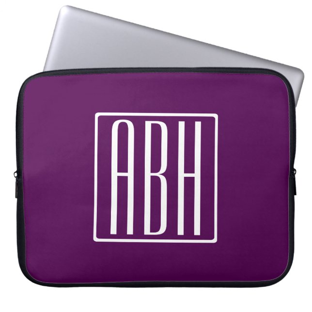 Capa Para Notebook Monograma de Iniciais | Branco Sobre Roxo Profundo (Frente)