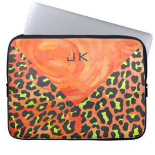 Capa Para Notebook Monograma de Leopardo Laranja e Amarelo Impresso