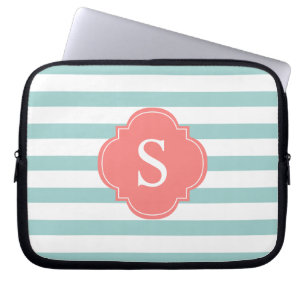 Capa Para Notebook Monograma de Listras de Mint e Coral